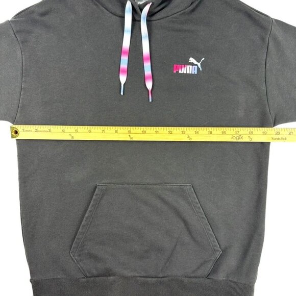 Puma Juniors Ombre Drawstring Black Hoodie With Multicolor Drawstrings Size S - Picture 10 of 10